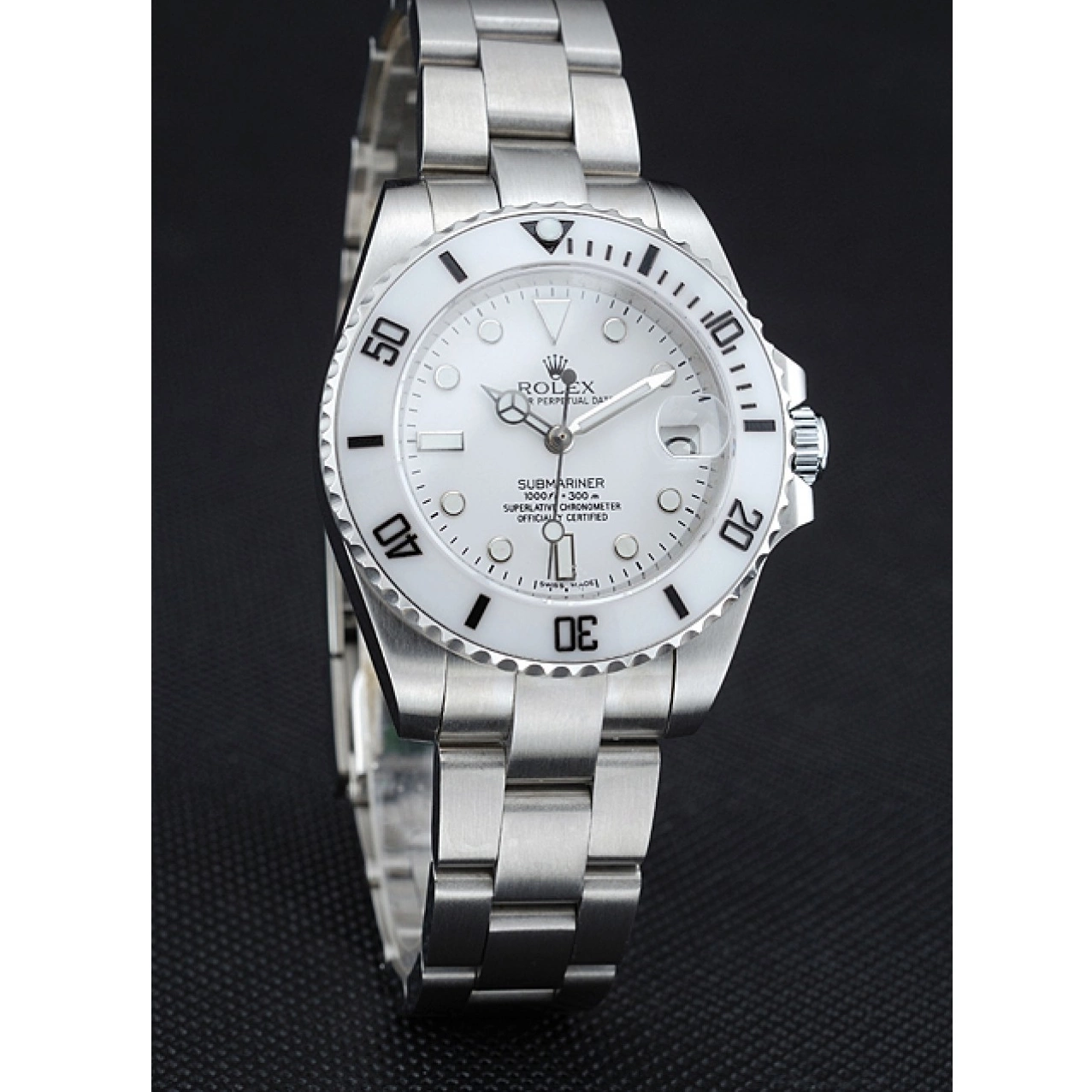 Aaa replica watch White Steel Dial Submariner Rolex Bracelet Stainless 1454152 0605